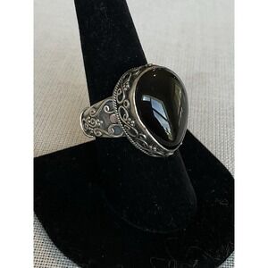 Bali ba indonesia 925 Sterling Silver Black Onyx Ornate Ring Size 9 Vintage